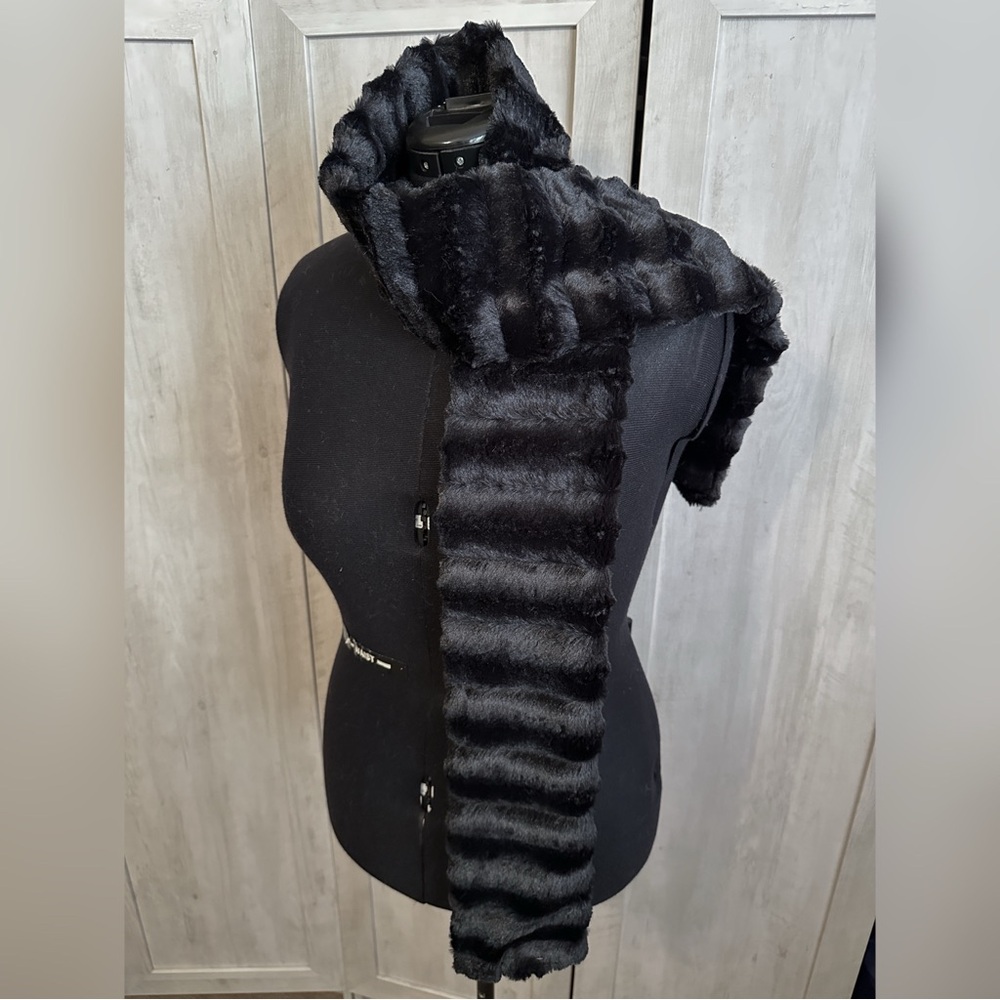 Handmade Black Ruched Minky Mink Like Short Rex Rabbit Faux Fur Scarves Scarf